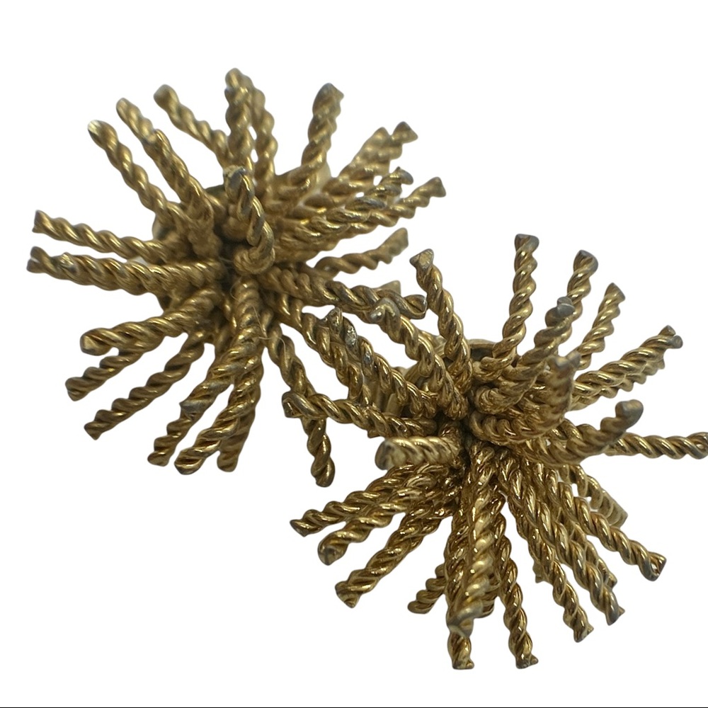 Vintage Bergere Twisted Rope Gold Starburst Clip On Earrings